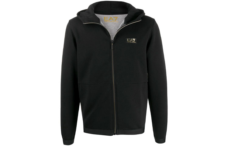 Emporio Armani EA7 FW21 Logo Patch Zip-Up Sweatshirt Black () 3HPM99-P-J4EZ