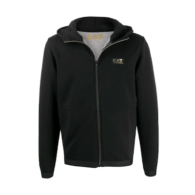 Emporio Armani EA7 FW21 Logo Patch Zip-Up Sweatshirt Black () 3HPM99-P-J4EZ