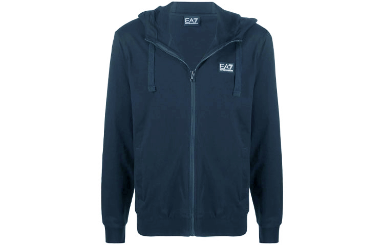 Emporio Armani EA7 FW21 Logo Patch Zip Hoodie Jacket for Men in Navy Blue 3KPM11-PJ7BZ-1578