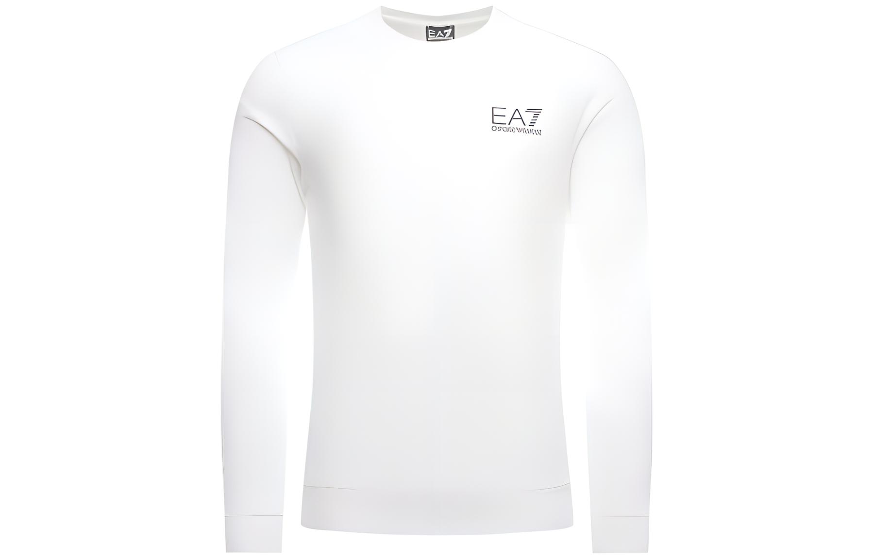 Emporio Armani EA7 FW21 Logo Print Crewneck Cotton Sweatshirt White 3HPM23-PJ05Z-1100