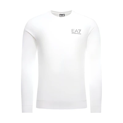 Emporio Armani EA7 FW21 Logo Print Crewneck Cotton Sweatshirt White 3HPM23-PJ05Z-1100