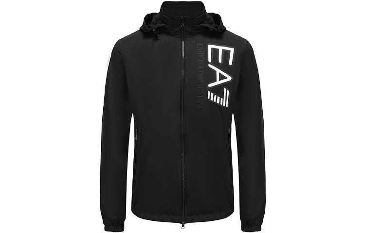Emporio Armani EA7 FW21 Logo Print Foldable Hood Jacket Black 6HPB31-PN28Z-0200