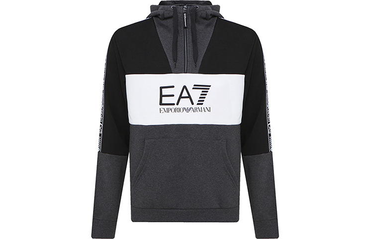 Emporio Armani EA7 FW21 Logo Print Half-Zip Colorblock Hoodie Men’s Dark Gray 6KPM29-PJ07Z-3909