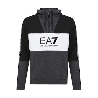 Emporio Armani EA7 FW21 Logo Print Half-Zip Colorblock Hoodie Men’s Dark Gray 6KPM29-PJ07Z-3909