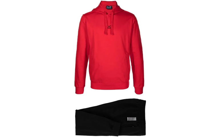 Emporio Armani EA7 FW21 Logo Print Hoodie & Jogger Set Red/Black 8NPV81-PJ05Z-24BG