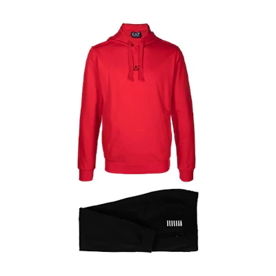 Emporio Armani EA7 FW21 Logo Print Hoodie & Jogger Set Red/Black 8NPV81-PJ05Z-24BG
