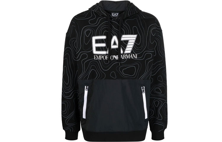 Emporio Armani EA7 FW21 Logo Print Pullover Hoodie Black 6KPM26-PJF6Z-2206