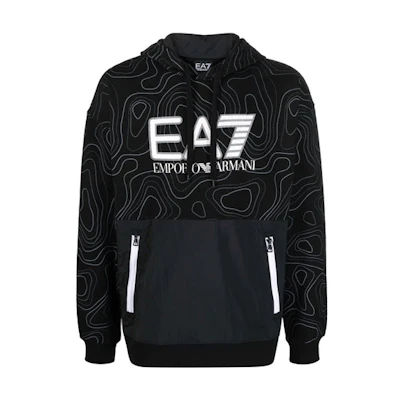 Emporio Armani EA7 FW21 Logo Print Pullover Hoodie Black 6KPM26-PJF6Z-2206