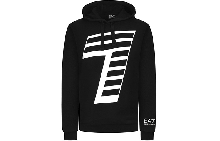 Emporio Armani EA7 FW21 Printed Drawstring Hoodie Black Casual Wear 6HPM91-PJ05Z-1200