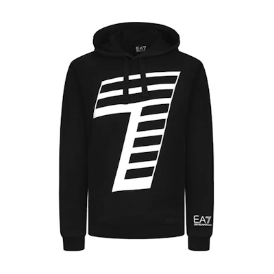 Emporio Armani EA7 FW21 Printed Drawstring Hoodie Black Casual Wear 6HPM91-PJ05Z-1200