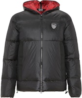 Emporio Armani EA7 FW22 Black Hooded Puffer Jacket with Logo Patch. 6LPB15-PN2MZ-1200 Emporio Armani EA7 FW22 Black Hooded Puffer Jacket with Logo Patch. 6LPB15-PN2MZ-1200