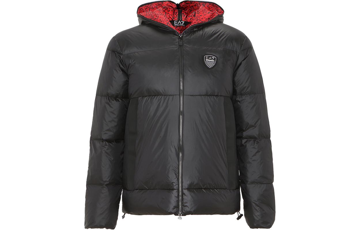 Order Emporio Armani EA7 FW22 Jaket Puffer Bertudung Hitam dengan Patch Logo. 6LPB15-PN2MZ-1200