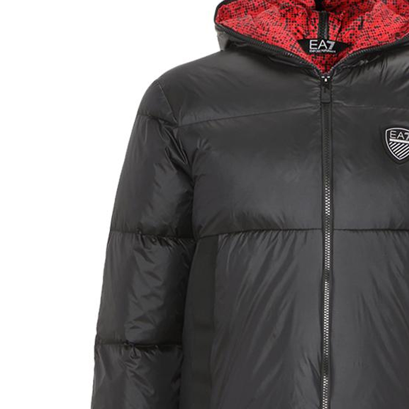 Sizing Emporio Armani EA7 FW22 Jaket Puffer Bertudung Hitam dengan Patch Logo. 6LPB15-PN2MZ-1200