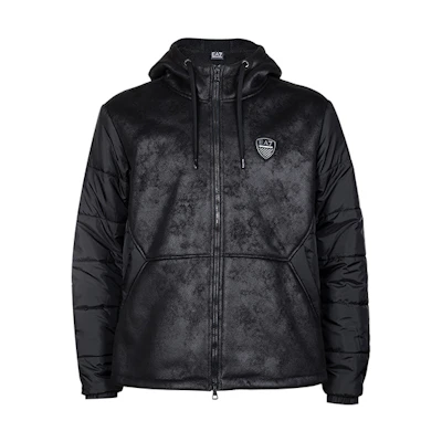 Emporio Armani EA7 FW22 Black Logo Badge Fleece Hoodie Jacket. 6LPBA5-PN54Z-1200