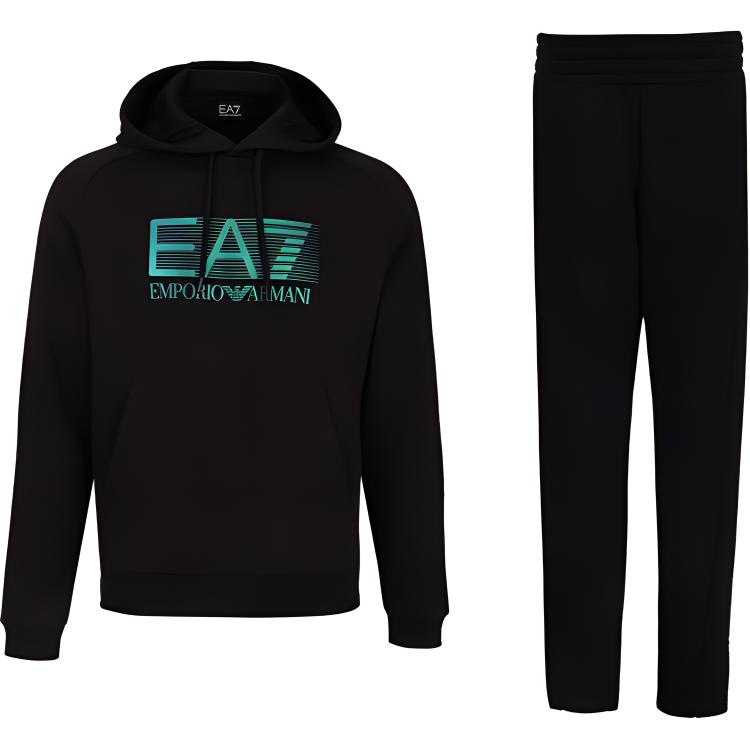 Buy EMPORIO ARMANI EA7 FW22  Black Logo Hoodie and Sweatpants Set. 6LPV65-PJ07Z-1200
