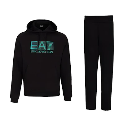 EMPORIO ARMANI EA7 FW22 Black Logo Hoodie and Sweatpants Set. 6LPV65-PJ07Z-1200