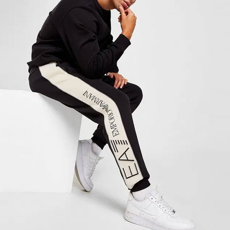 Shop EMPORIO ARMANI EA7 FW22  Black Logo Jogger Pants with Drawstring. 6LPP60-PJ07Z-0200