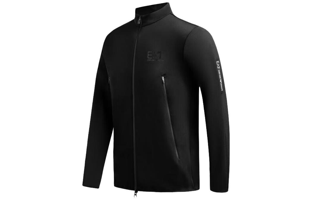 Shop Emporio Armani EA7 FW22  Black Logo Print Full-Zip Jacket. 6LPM34-PJJNZ-1200