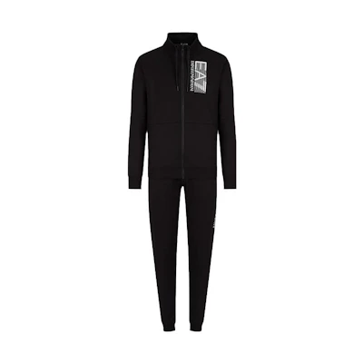 EMPORIO ARMANI EA7 FW22 Black Logo Print Tracksuit with Zipper and Joggers. 6LPV57-PJ05Z-0200