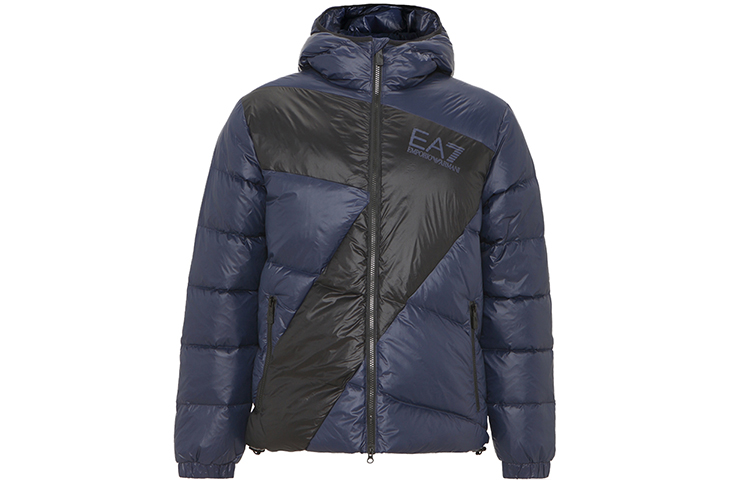 EMPORIO ARMANI EA7 FW22  Navy Logo Patch Colorblock Down Jacket. 6LPB53-PNR4Z-1554