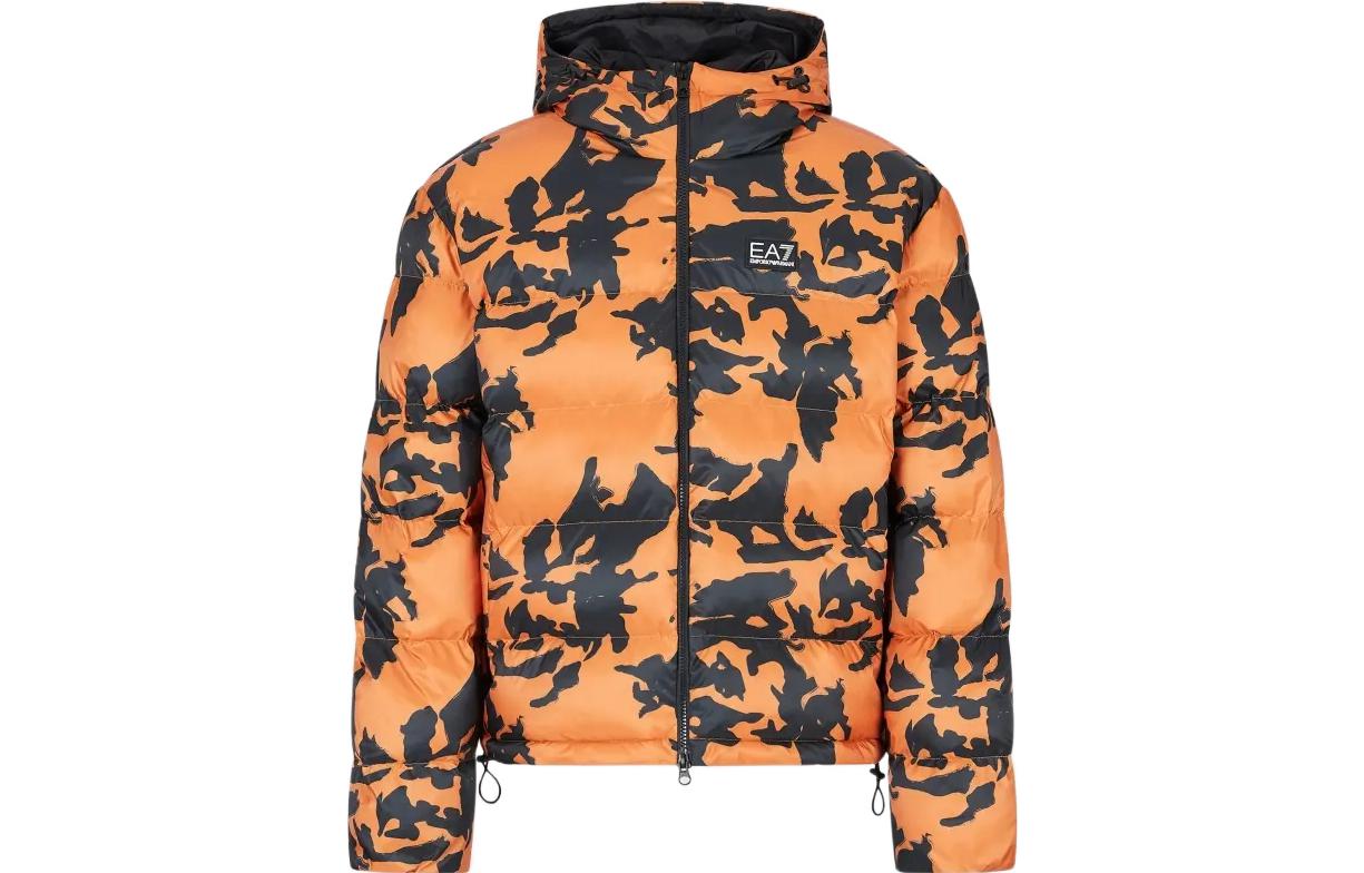 EMPORIO ARMANI EA7 FW22  Orange Patterned Zip-Up Hooded Jacket. 6LPB05-PN9FZ-2602