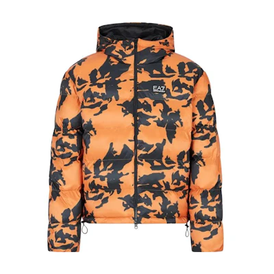 EMPORIO ARMANI EA7 FW22 Orange Patterned Zip-Up Hooded Jacket. 6LPB05-PN9FZ-2602
