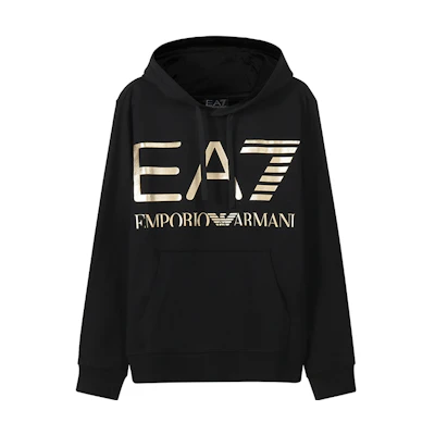 Emporio Armani EA7 FW22 Black Gold Logo Hoodie Casual Wear 6LPM52-PJFGZ-0208