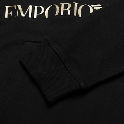 Emporio Armani EA7 FW22 Hoodie Hitam Emas Logo Pakaian Kasual 6LPM52-PJFGZ-0208 Sizing Emporio Armani EA7 FW22 Hoodie Hitam Emas Logo Pakaian Kasual 6LPM52-PJFGZ-0208