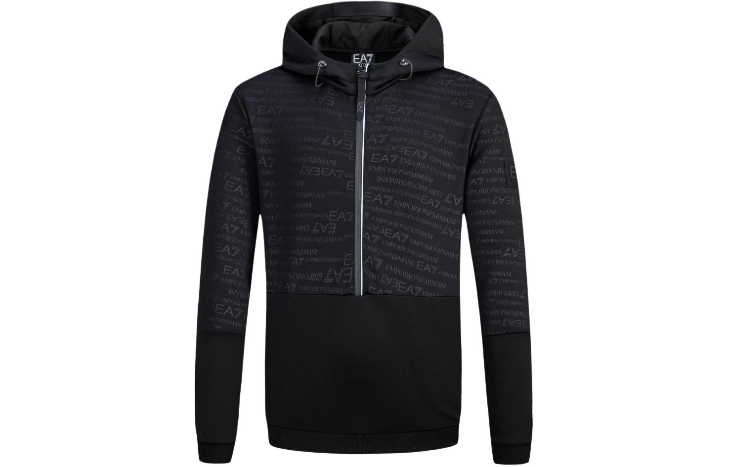 Emporio Armani EA7 FW22 Black Half-Zip Hoodie with Letter Print 6LPM09-PJAHZ-1200