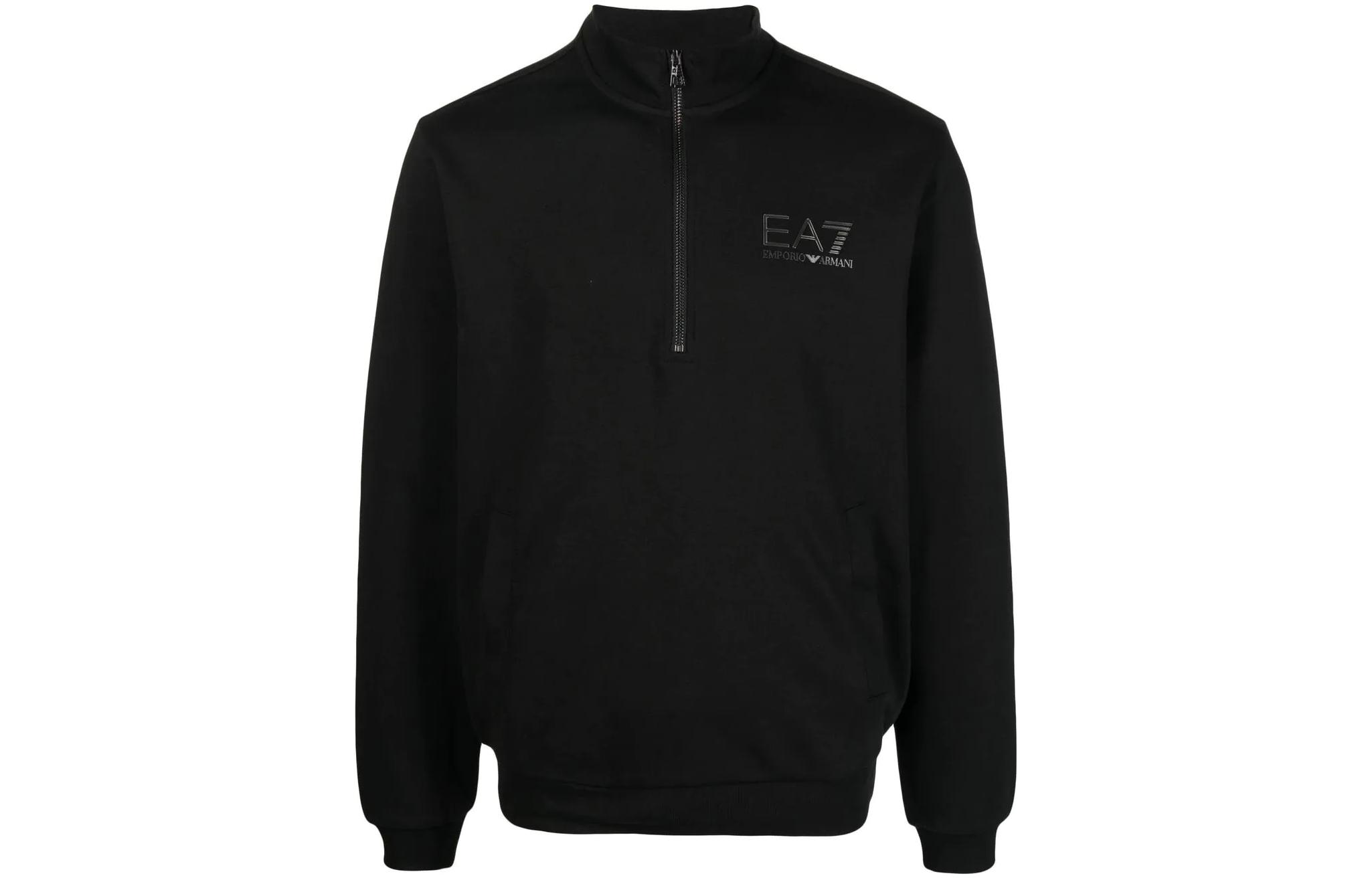 Emporio Armani EA7 FW22 Black Half-Zip Sweatshirt with Logo Print () 6LPM81-PJARZ-1200