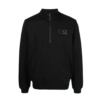 Emporio Armani EA7 FW22 Black Half-Zip Sweatshirt with Logo Print () 6LPM81-PJARZ-1200
