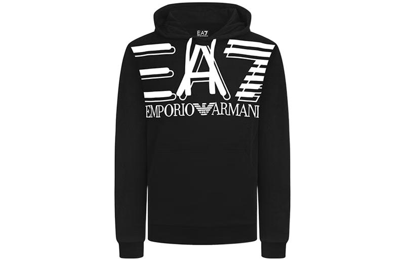 Emporio Armani EA7 FW22 Black Hoodie with Back Logo Print Casual Sweater 3HPMB1-PJ05Z-1200