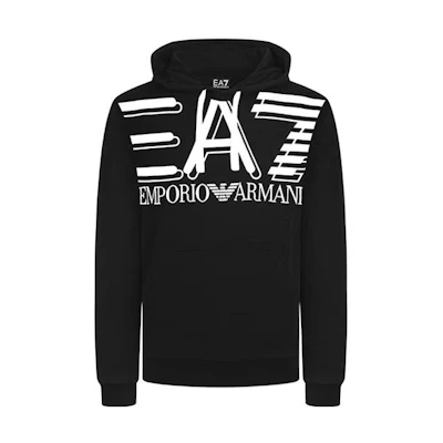 Emporio Armani EA7 FW22 Black Hoodie with Back Logo Print Casual Sweater 3HPMB1-PJ05Z-1200