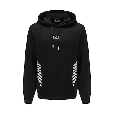 Emporio Armani EA7 FW22 Black Logo Print Drawstring Long Sleeve Sweatshirt 6LPM03-PJ16Z-1200