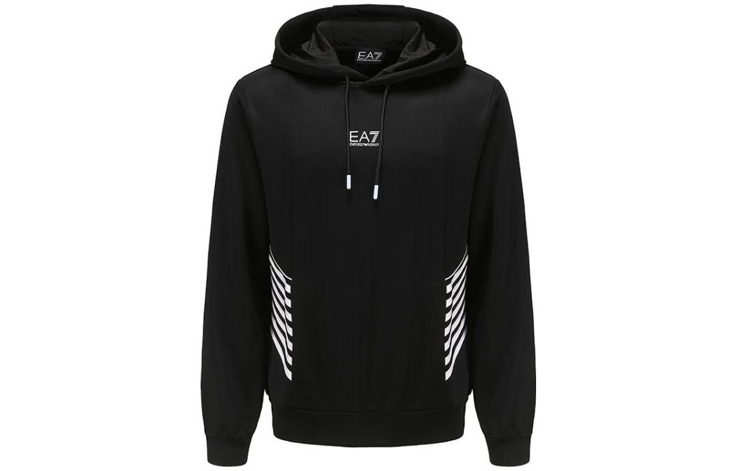 Order Emporio Armani EA7 FW22 Hitam Logo Print Sweatshirt Lengan Panjang Drawstring 6LPM03-PJ16Z-1200