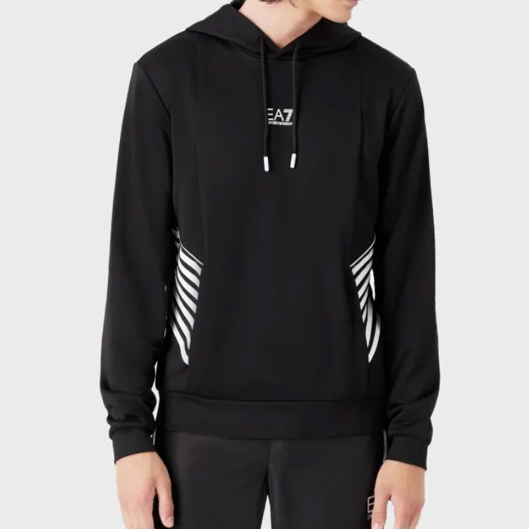 Details for Emporio Armani EA7 FW22 Hitam Logo Print Sweatshirt Lengan Panjang Drawstring 6LPM03-PJ16Z-1200
