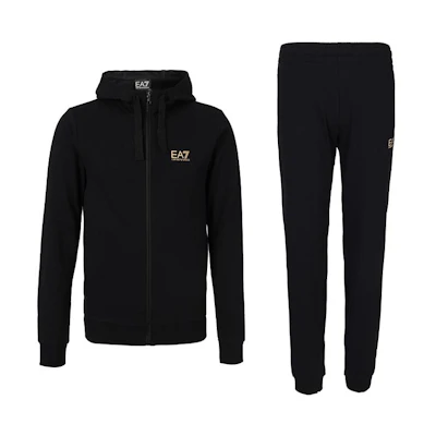 EMPORIO ARMANI EA7 FW22 Black Logo Print Jacket and Track Pants Set for Men. 8NPV80-PJ05Z-0208