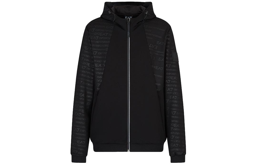 Emporio Armani EA7 FW22 Black Printed Hoodie with Zipper 6LPM10-PJAHZ-1200