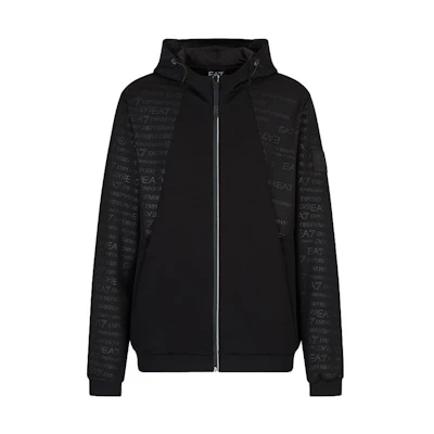 Emporio Armani EA7 FW22 Black Printed Hoodie with Zipper 6LPM10-PJAHZ-1200
