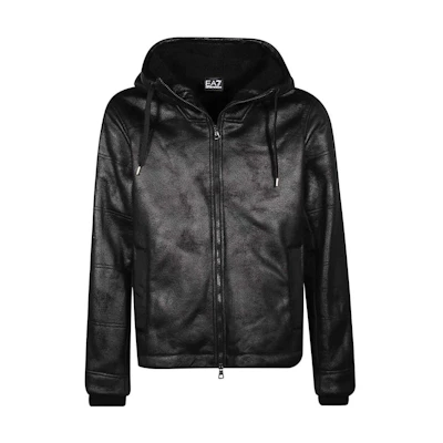Emporio Armani EA7 FW22 Black Solid Color Hooded Jacket 6HPBA5-PN54Z-1200