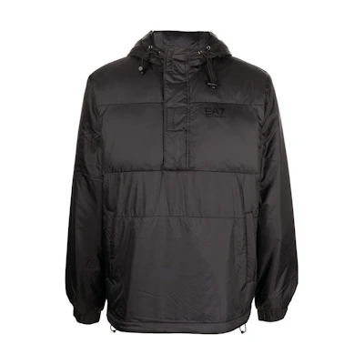 Emporio Armani EA7 FW22 Black Solid Color Hooded Jacket 6LPB26-PN5ZZ-1200