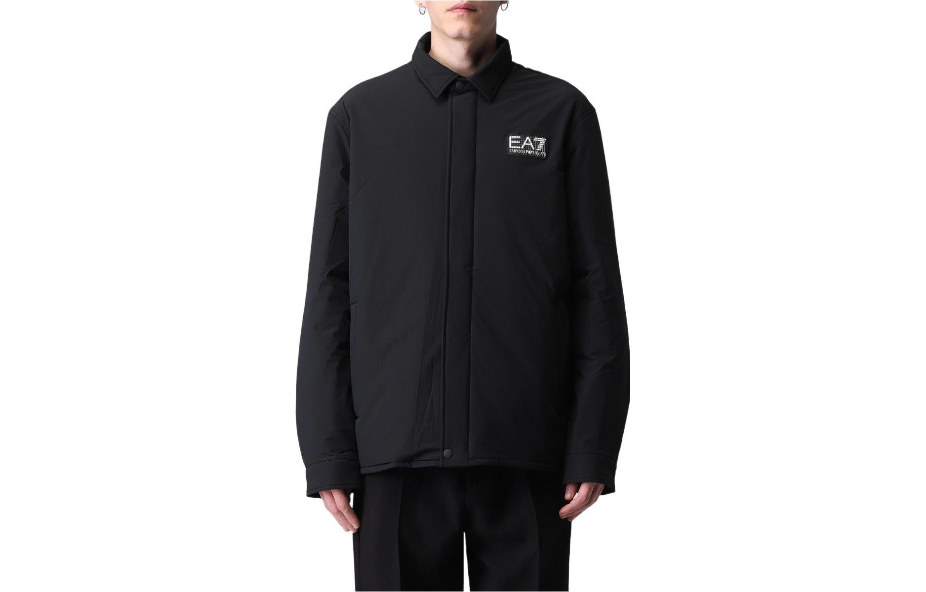 Emporio Armani EA7 FW22 Black Solid Logo Patch Collared Jacket 6LPB04-PN8ZZ-1200