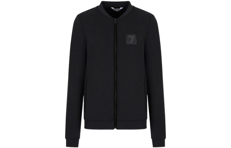 Emporio Armani EA7 FW22 Black Solid Logo Patch Zip-Up Sweatshirt 6LPM40-PJGEZ-1200
