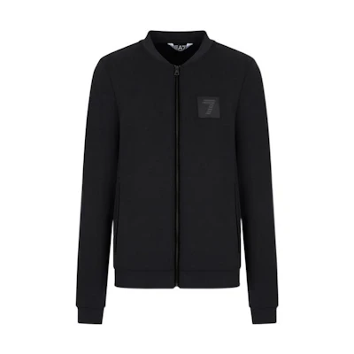 Emporio Armani EA7 FW22 Black Solid Logo Patch Zip-Up Sweatshirt 6LPM40-PJGEZ-1200