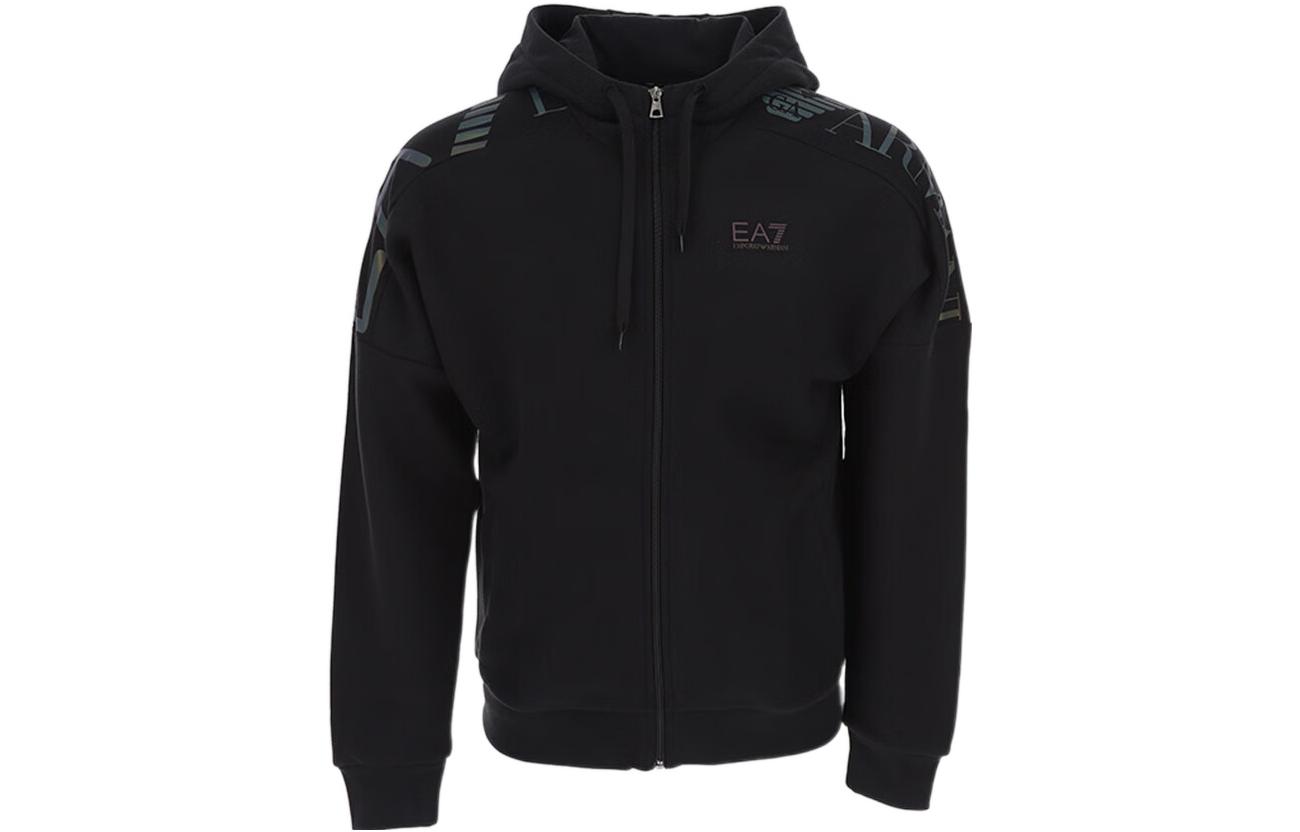 Emporio Armani EA7 FW22 Black Solid Logo Print Hooded Jacket 6LPM56-PJHLZ-0200