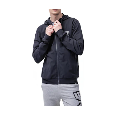 Emporio Armani EA7 FW22 Blue Logo Print Hooded Zip-Up Jacket 3LPM05-PJCSZ-1578