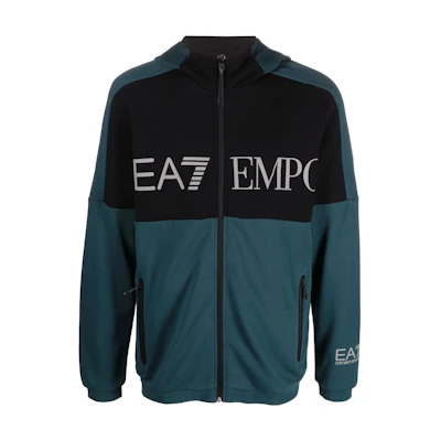 Emporio Armani EA7 FW22 Blue Patchwork Logo Print Long-Sleeve Jacket 6LPM18-PJEQZ-1857