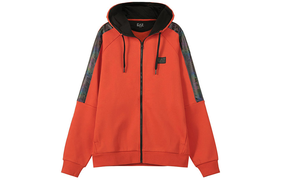 Emporio Armani EA7 FW22 Brick Red Colorblock Logo Hoodie 6LPM47-PJ07Z-1678