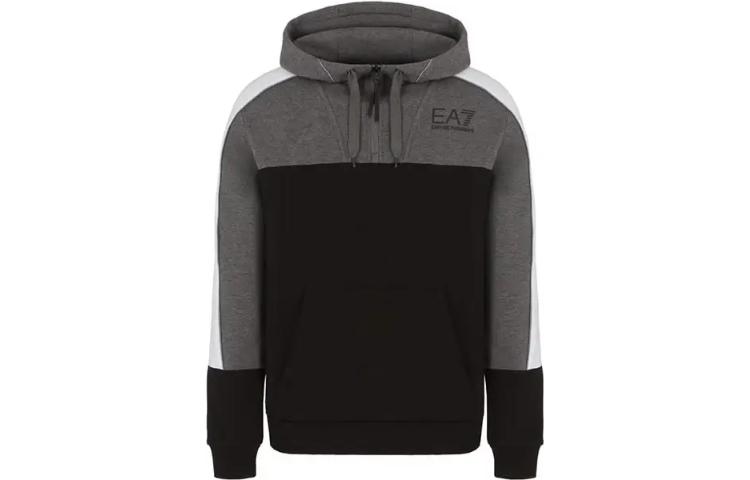 Emporio Armani EA7 FW22 Color-block Logo Print Pullover Sweatshirt Men Black/Grey 6LPM15-PJ07Z-1200