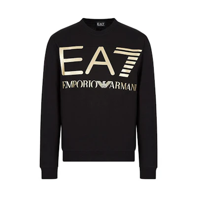 Emporio Armani EA7 FW22 Colorblock Logo Crewneck Sweatshirt Black 6LPM51-PJFGZ-0208